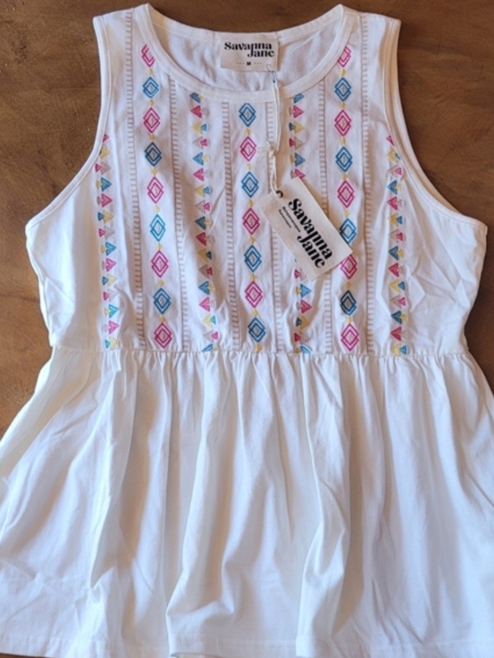 Savanna Jane White Embroidered Sleeveless Peplum Top Size Small